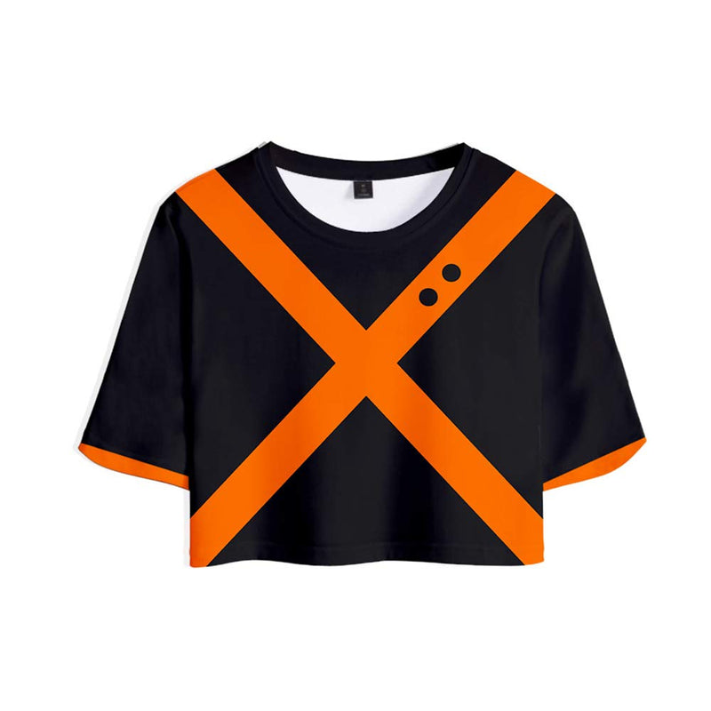 [Australia] - My Sky 2 Piece Boku No Hero Outfits for Women Crop Top and Short Pants Sets Small Black/Orange 