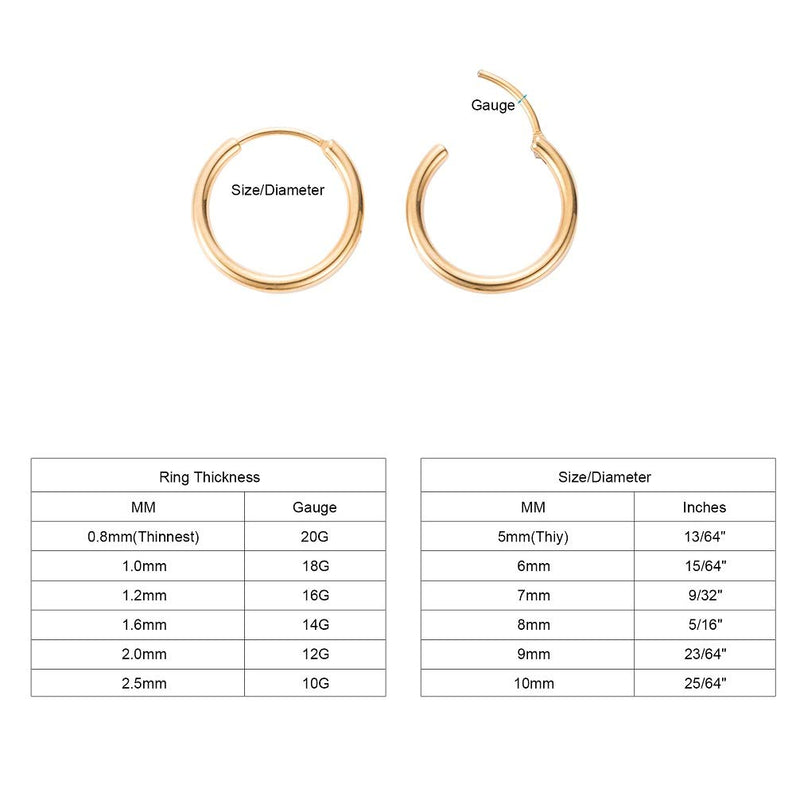 [Australia] - 6 Pairs Upgrade Stainless Steel Hoop Earrings-Cartilage Earring Small Hoop Earrings Set,Nose Ring Nipple Ring Body Piercing Jewelry for Men Women Gilrs Boys A01:Diameter 8mm (6 Color)6 Pairs 