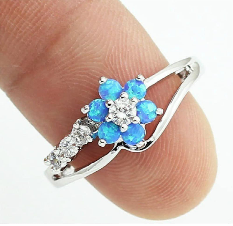 [Australia] - Pingyongchang Exquisite Round Cut White Fire Opal Stone Flower Women Opal Rings Diamond Zircon Female Jewelry Accessory Birthday Proposal Gift Bridal Engagement Party Band Ring Size 6-10 Blue Size10 