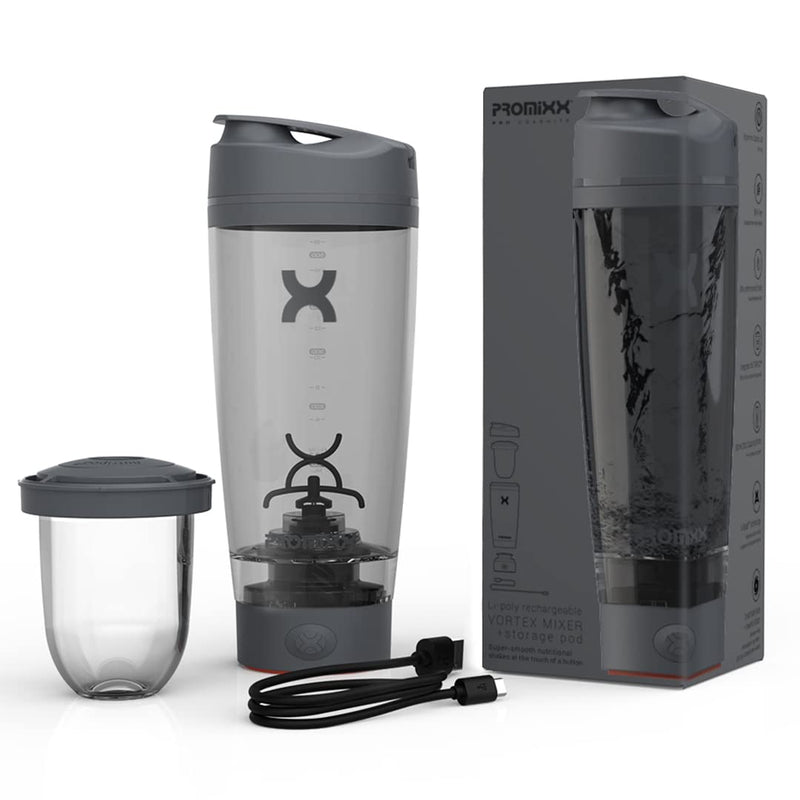 [Australia] - PROMiXX Pro Shaker Bottle | Rechargeable, Powerful for Smooth Protein Shakes | includes Supplement Storage - BPA Free | 600ml Cup (Graphite Gray) Graphite Gray 