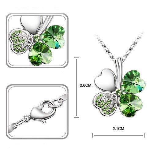 [Australia] - Four Leaf Clover Necklace - Green St.Patrick's Day Shamrock Jewelry - Good Luck - Green Clover Necklace, Earrings, Bracelet, Brooch - Crystals and Rhinestones - Mall of Style Silver Necklace 