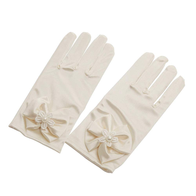 [Australia] - Lusiyu Girl Solid Child Size Wrist Length Formal Glove with Bow Cream White 
