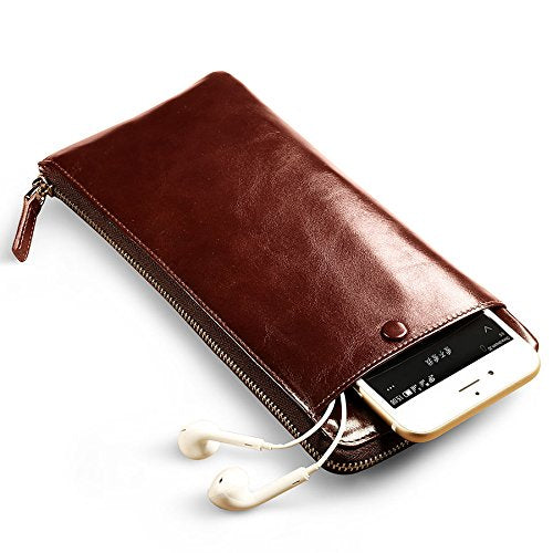 [Australia] - Genuine Leather Handbag Organizer Card Case Zipper Long Wallet Medium Coffee 