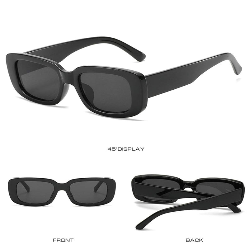 [Australia] - Dollger Rectangle Sunglasses for Women Retro Fashion Sunglasses UV 400 Protection Square Frame Eyewear 2pcs:black+white 