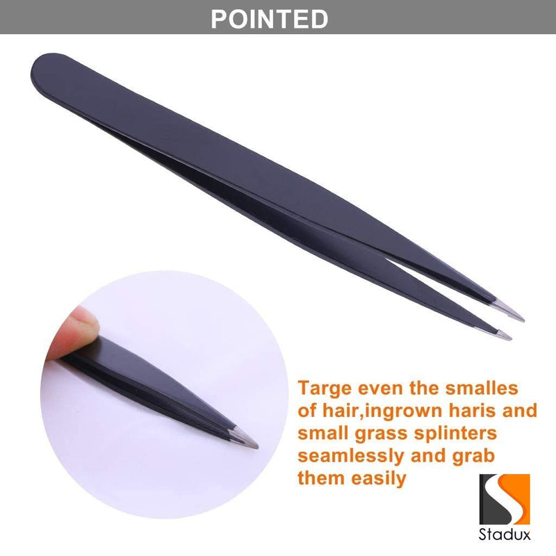 [Australia] - Stadux Eyebrow Tweezers, 3 Piece Professional Stainless Steel Precision Tweezers for Eyebrows Plucking, Ingrown Hair Remover and Facial hair 