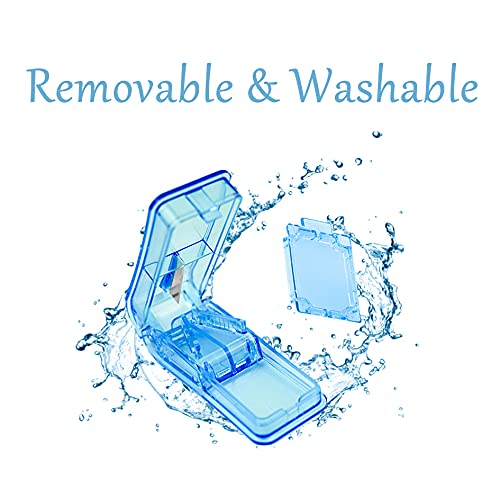 [Australia] - Pill Cutter, Portable Tablet Cutter with Blade and Storage Compartment 2-in-1 Pill Splitter Pill Case Half Quarter for Small or Large Pills Transparent Blue 