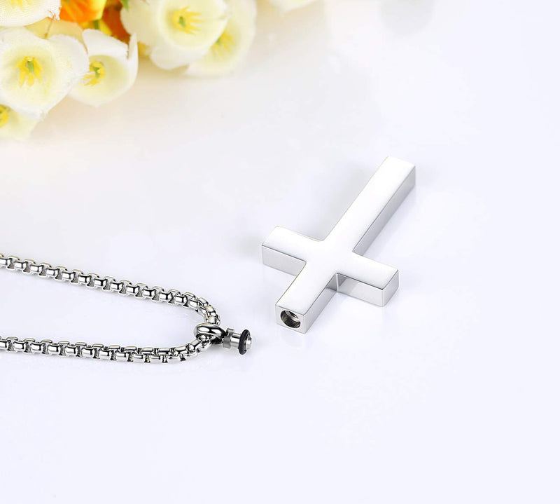 [Australia] - REVEMCN Cross Urn Necklace for Ashes Stainless Steel Cross Pendant Necklace for Men Women 20-24 Inches Chain Silver Tone (Larger) 24.0 Inches 