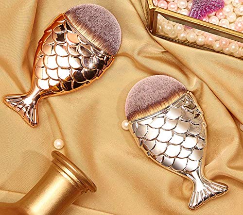 [Australia] - AKOAK 1 Pack Portable Mermaid Tail Makeup Brush, Exquisite Fishtail Shape Foundation Brush, Blush Brush, Beauty Makeup Tool (Silver) silver 