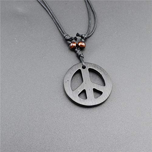 [Australia] - Handmade Adjustable Love Peace Sign Hippie Pendant Necklace Vintage Rope Chain Resin Weave Jewelry black 