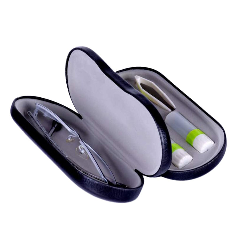 [Australia] - Lens Case and Glasses Case with Built-in Mirror, Tweezer and Solution Bottle - 2-in-1 Eyeglass and Lens Case Double Layer Portable Lens Box for Home Travel Black 