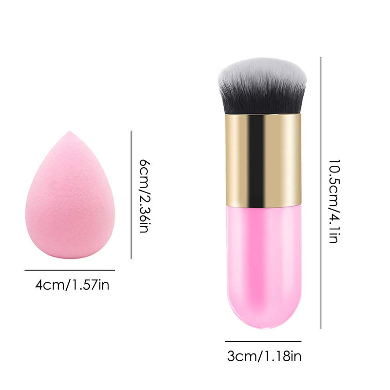 [Australia] - 2 Pcs Foundation Brush,DanziX Makeup Brush with 3 Pcs Makeup Sponge Used for Foundation Blending Blush Concealer Powder Cream-Pink,White 