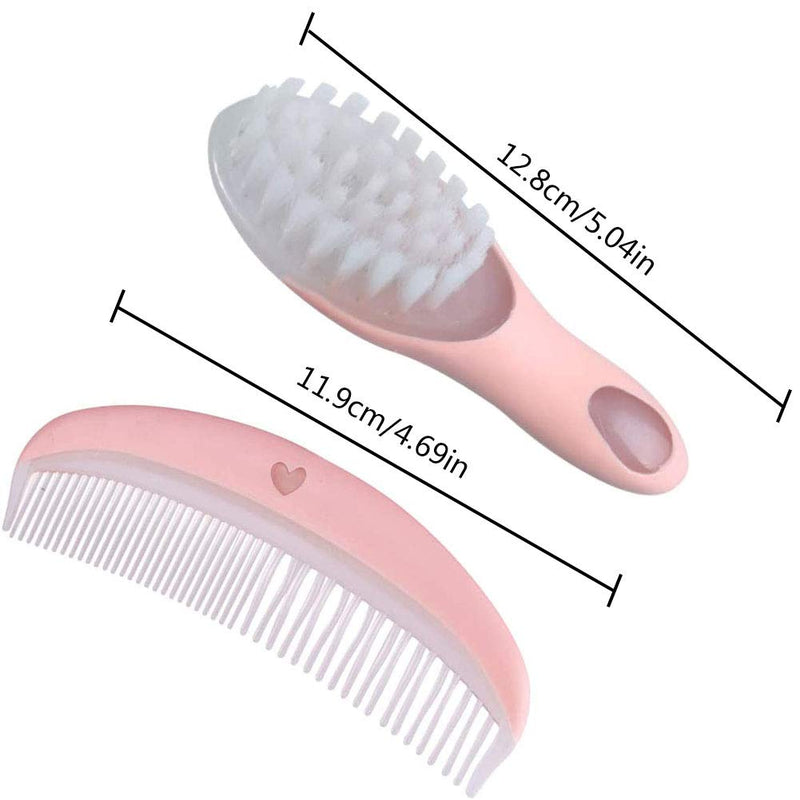 [Australia] - Baby Soft Brush and Comb Set -YUESEN Eco Friendly Massage Hairbrush Bath Brush for Newborns and Toddlers - Soft & Gentle for Your Baby First Steps,2 Pcs (Pink) 