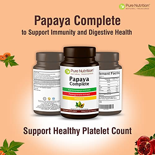 [Australia] - Pure Nutrition Papaya Complete - 60 Veg Capsules (Supports Platelet Immunity & Digestion) Each Capsule Contains 500mg Carica Papaya Fruit and Leaf Extract. Non-GMO | Gluten-Free 