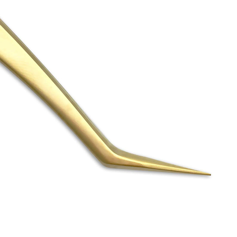 [Australia] - EMEDA Eyelash Extension Tweezers for Make Fans Professional Precision Stainless Steel 45 Degree Curved Angled 17 mm Fine Tips Golden Lashing Volume Tweezers Tool for Lash Extension Supplies 1PCS EMD-1 