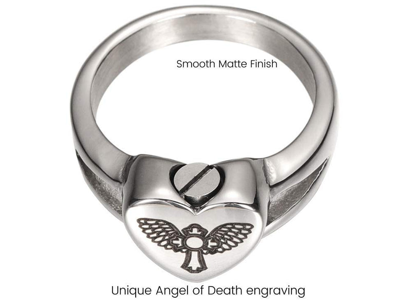 [Australia] - AMIST Guardian Angel Urn Ring Cremation Jewelry for Ashes Keepsake Memorial Bereavement Condolence and Sympathy Gift for Loss of Loved One Silver 9 