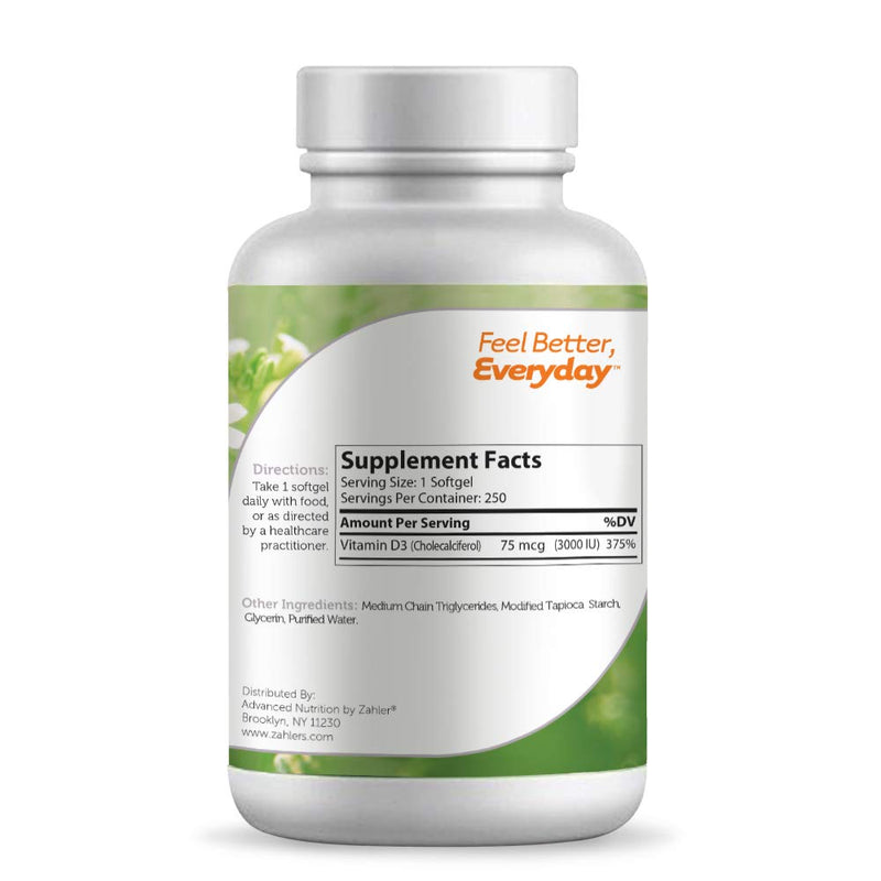 [Australia] - Zahler Vitamin D3 3000IU, Vitamin D3 Supplement 3,000 IU, Certified Kosher (250 Softgels) 250 Count (Pack of 1) 