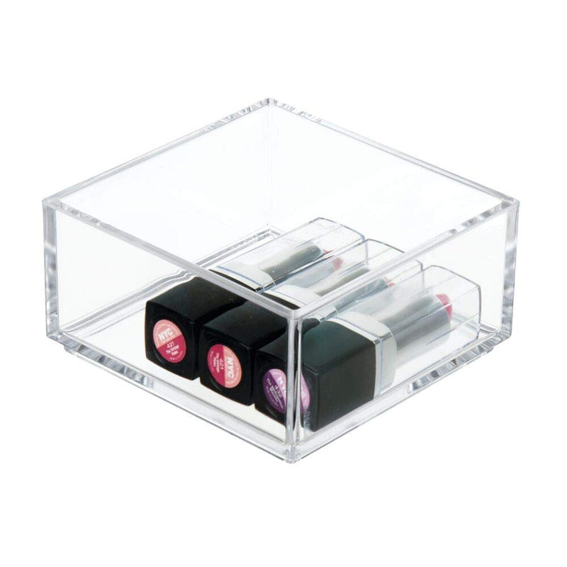 [Australia] - mDesign Small Plastic Makeup Organizer for Bathroom Drawers, Vanity, Countertop - Storage Bins for Eyeshadow Palettes, Lipstick, Lip Gloss, Blush, Concealers, Hair Ties - 4" Square - Clear 1 7.5 x 7.5 x 6 