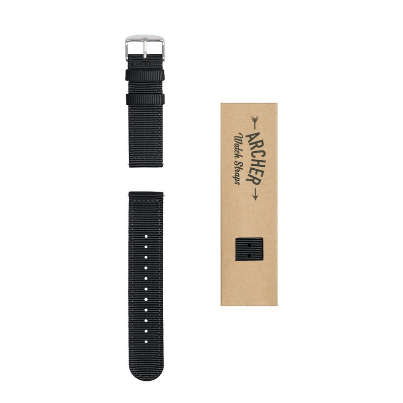 [Australia] - Archer Watch Straps - Premium Nylon Quick Release Replacement Watch Bands for Men and Women, Watches and Smartwatches | Multiple Colors, 18mm, 20mm, 22mm 18mm (See diagram) Black 