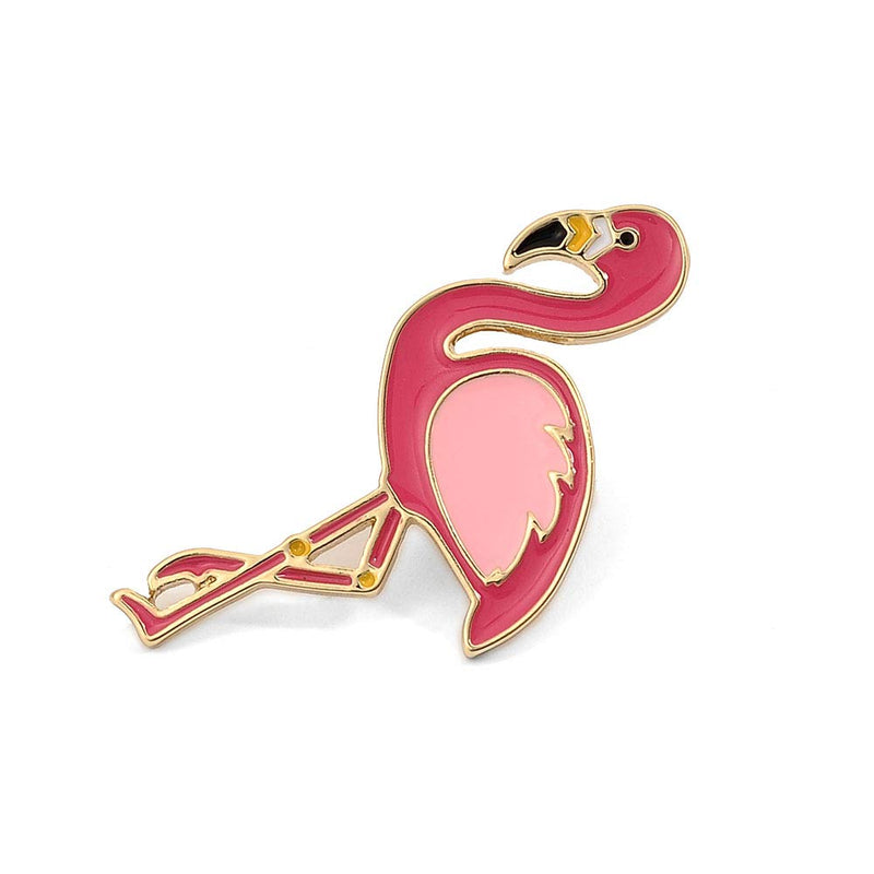 [Australia] - SENFAI 10K Gold Color Cute Enamel Flamingo Pin and Brooch Rose gold 