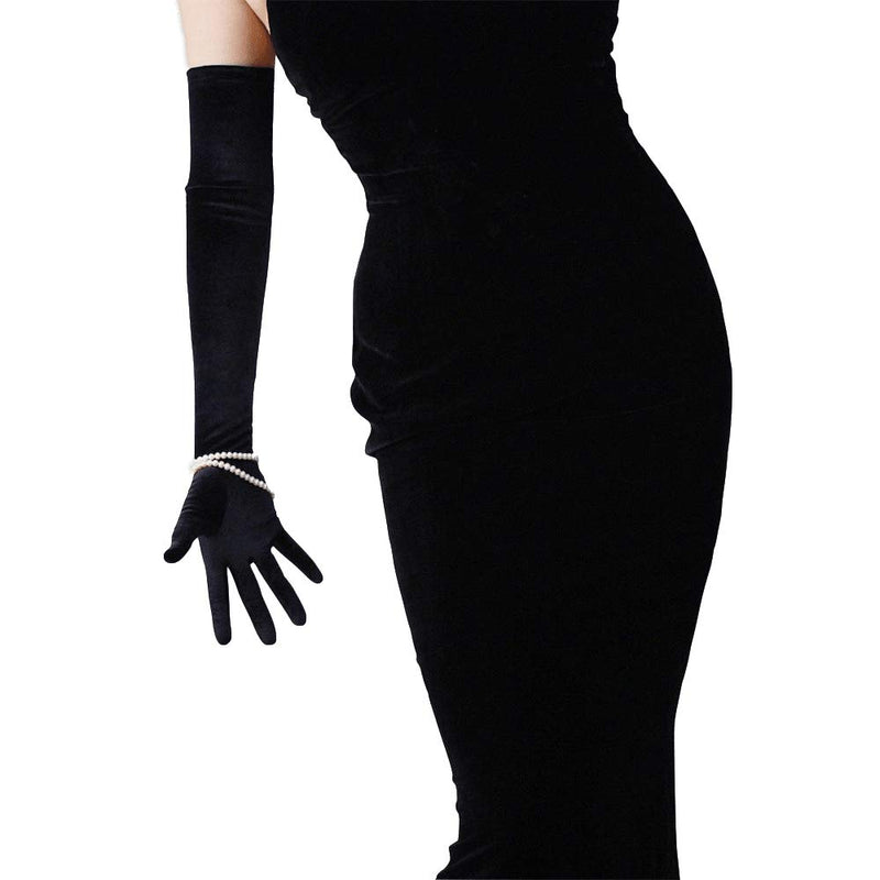 [Australia] - DooWay Women Long Velvet Gloves Opera Length Costume Evening Banquet Stretch 24 inches Adult Size Black 