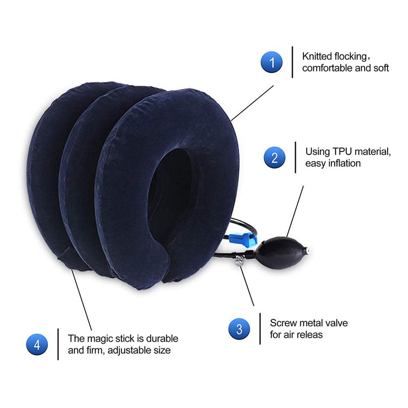 [Australia] - TEEROVA Cervical Neck Traction Collar Device Inflatable Spine Alignment Pillow Instant Pain Relief for Chronic Neck and Shoulder Pain (Blue) Blue 