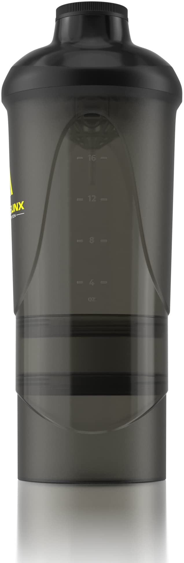 [Australia] - Black Protein Shaker Plus Storage Screw top 100% Leak Proof Drinks Bottle 500ml to 700ml by Musclelinx Black Transparent Plus Storage 