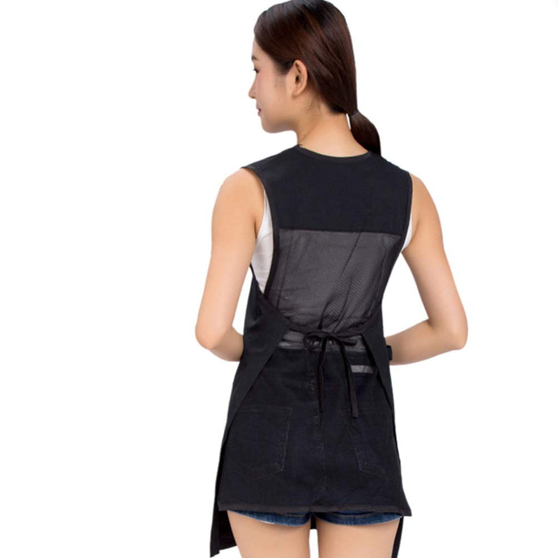 [Australia] - Lurrose Sleeveless Salon Smock Hair Stylist Apron Mesh Back V Neck Hair Salon Jacket Vest Barber Workwear Hairdresser Cape for Salon Shop 