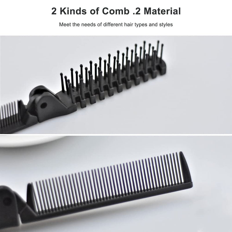 [Australia] - Folding Hair Brush and Comb, Plastic Portable Travel Hair Brush Pocket Hair Comb Double Headed Massage Hair Comb for Thick, Thin Hair (Black) 