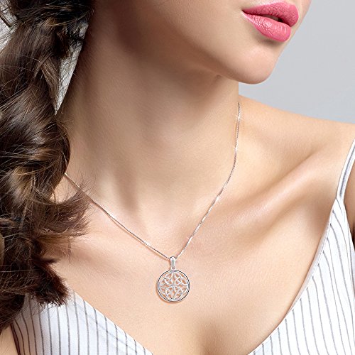 [Australia] - 925 Sterling Silver Good Luck Irish Celtic Knot Round Pendant Necklaces for Women Girls, Box Chain 18" 