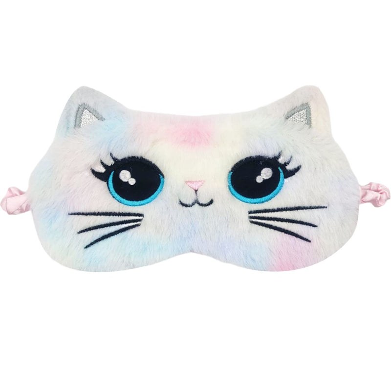 [Australia] - Eye Mask for Sleeping, Cute Cat Animal Soft Fluffy Plush Sleep Mask Novelty Funny Blindfold Breathable Eyeshade Cartoon Eye Cover for Kids Girls and Adult Night Nap Travel Meditation A7DWMRYZ White 