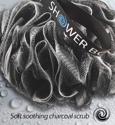 [Australia] - Loofah Charcoal Bath Sponge XL 75g Set by Shower Bouquet: 4 Pack, Extra Large Mesh Pouf Soft Scrubber for Men and Women - Exfoliate with Big Black & White Gentle Cleanse in Beauty Bathing Accessories 