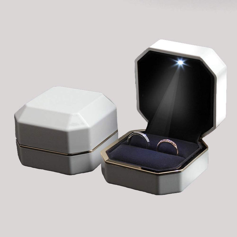 [Australia] - BULYZER Ring Box with Led，Square Velvet Wedding Ring Case Jewelry Gift Box Light for Proposal Engagement Wedding White 