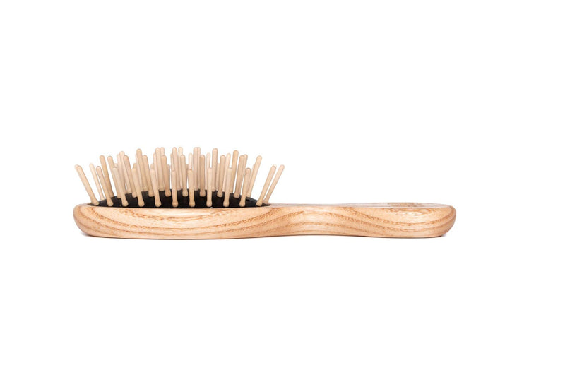 [Australia] - TEK - Small Oval Wooden Brush Handmade in Italy, Universal for Handbag - 15.5 x 4.7 cm Small Oval, Short Tooth 