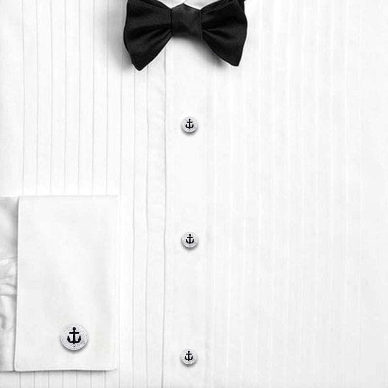 [Australia] - HAWSON Cufflinks and Studs for Men-Flower Pattern Men Fashion Tuxedo Shirt Silver Cufflinks and Studs Set for Regular Weeding Business Accessories 40144 