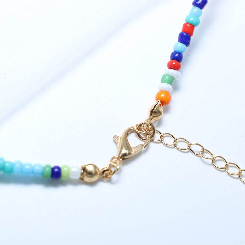 [Australia] - Yheakne Boho Seed Bead Choker Necklace Short Colorful Bead Necklace Chain Vintage Rainbow Necklaces Jewelry for Women and Girls Gifts 