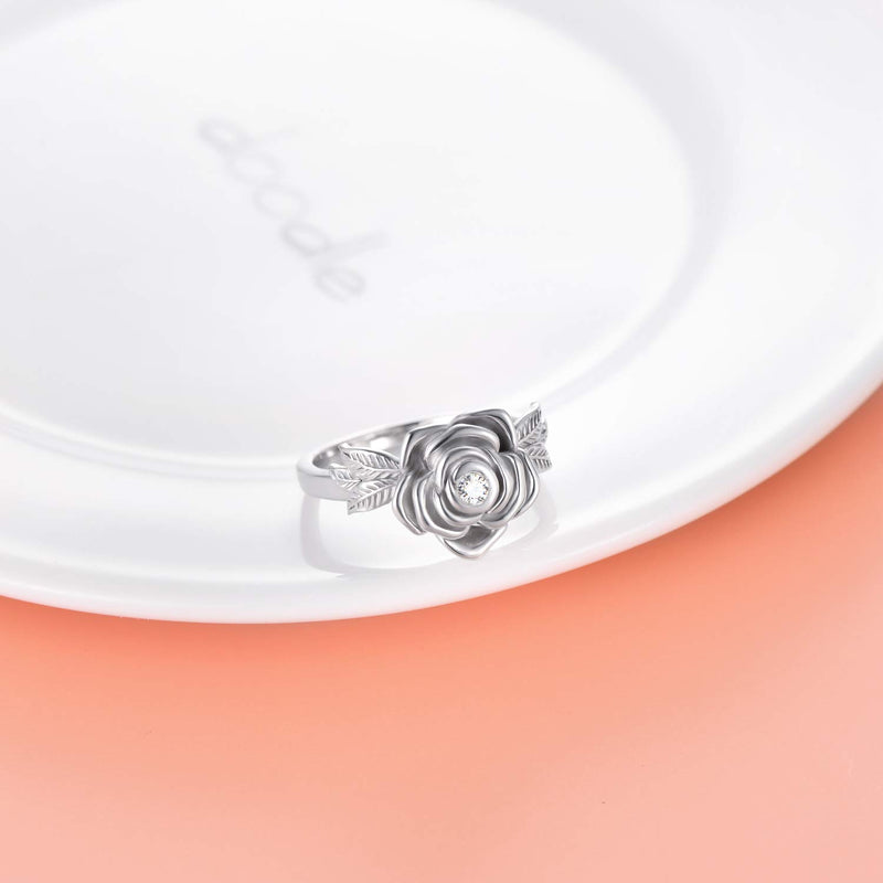 [Australia] - 925 Sterling Silver Rose Flower Cremation Urn Ring Holds Loved Ones Ashes Cremation Keepsake Ring Jewelry Embellished with Crystals from Austria 6 