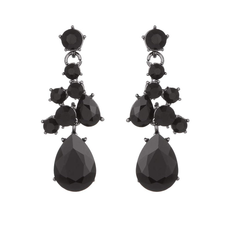 [Australia] - Molie Youfir Austrian Rhinestone Teardrops Necklace and Earrings Jewelry Sets for Women Wedding Party Dress Black-Black Tone 