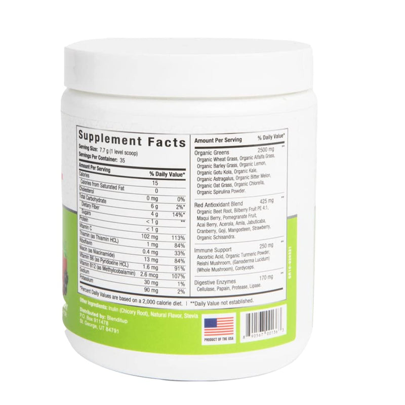 [Australia] - BlenditUp Greens + Mix-in Smoothies, Drinks, & Recipes | Super Greens & Reds | Potent Immune Support | Enzyme Matrix for Digestion | 270 G (9.5 OZ) 