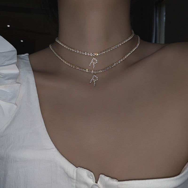 [Australia] - Letter Necklace 14k Gold Plated Tennis Chain Initial Alphabet Pendant Choker Bling Iced CZ Diamond Name Personalized Necklace for Women A 