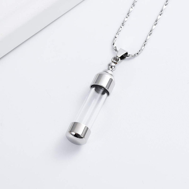 [Australia] - Imrsanl Cremation Jewelry Glass for Ashes Necklace Urn Jewelry Pendant Cylinder Cremation Keepsake Ashes Memorial Jewelry Silver 