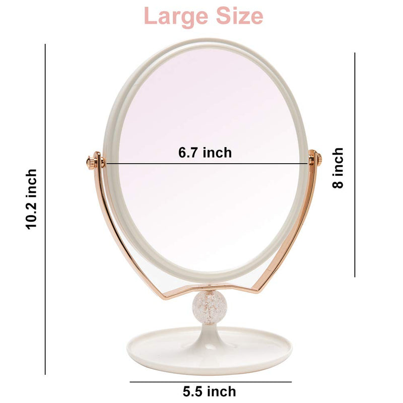 [Australia] - YEAKE Magnifying Makeup Vanity Mirror,ABS Plastic Double Sided 3X Magnification 360°Swivel Beauty Make Up Mirror Cosmetic Table Desk Mirror 8" Oval 8" Large Desk Mirror For Makeup White & Rose(1/3x Magnifying Makeup Mirror) 