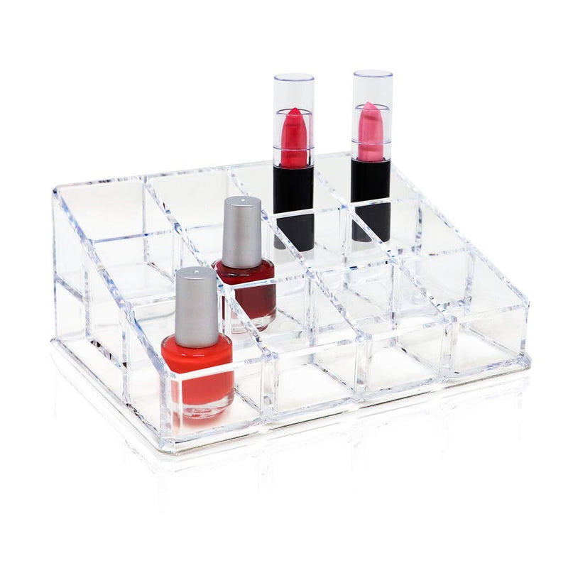 [Australia] - Isaac Jacobs Clear Acrylic 12 Compartment Nail Polish Holder, Organizer for Makeup, Essential Oils, Storage Solution, Rack Display (3 Rows (x4)) 3 Rows (x4) 