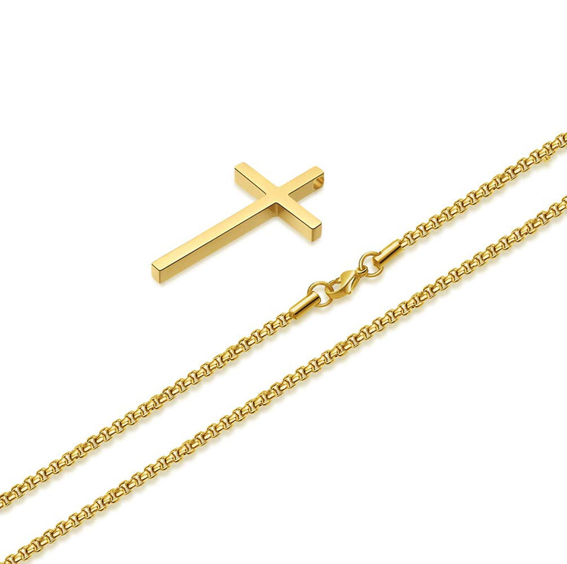 [Australia] - Ursteel Cross Necklace for Men, Silver Black Gold Stainless Steel Cross Pendant Necklace for Men, 16-30 Inches Box Chain 18.0 Inches Gold: Cross Pendant 0.8"*0.4" 