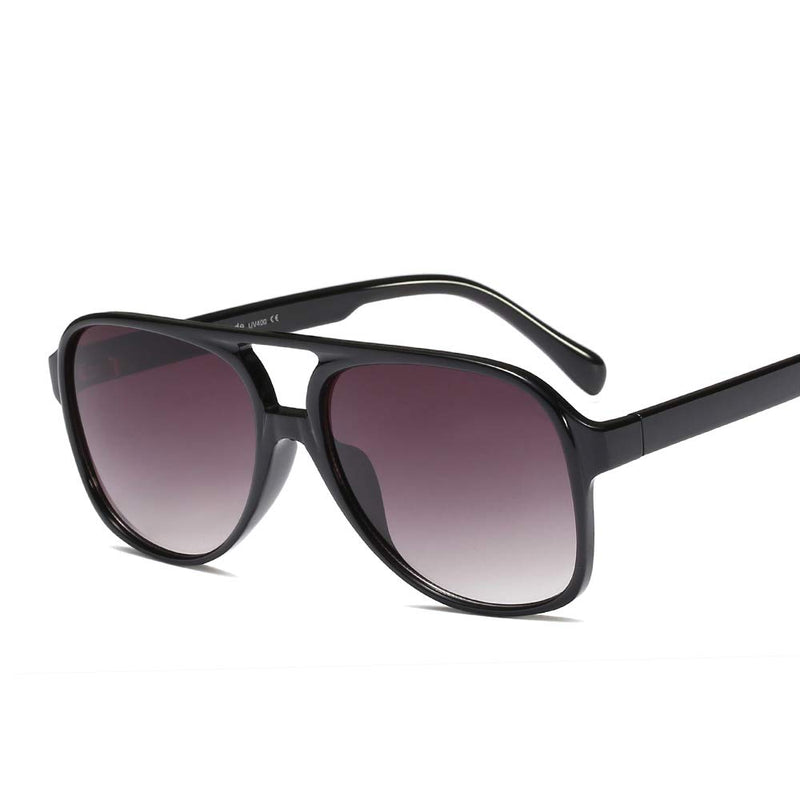 [Australia] - Vintage Retro 70s Sunglasses for Women Men Classic Large Squared Aviator Frame UV400 Horn Rimmed Glasses Black 60 Millimeters 
