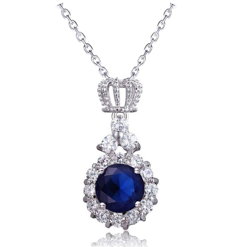 [Australia] - AILUOR Crown Sapphire Jewelry Set, Fashion Wedding Bridal Silver Swarovski Elements Blue Crystal Gemstone Pendant Necklace and Stud Earrings Set for Women Girl 