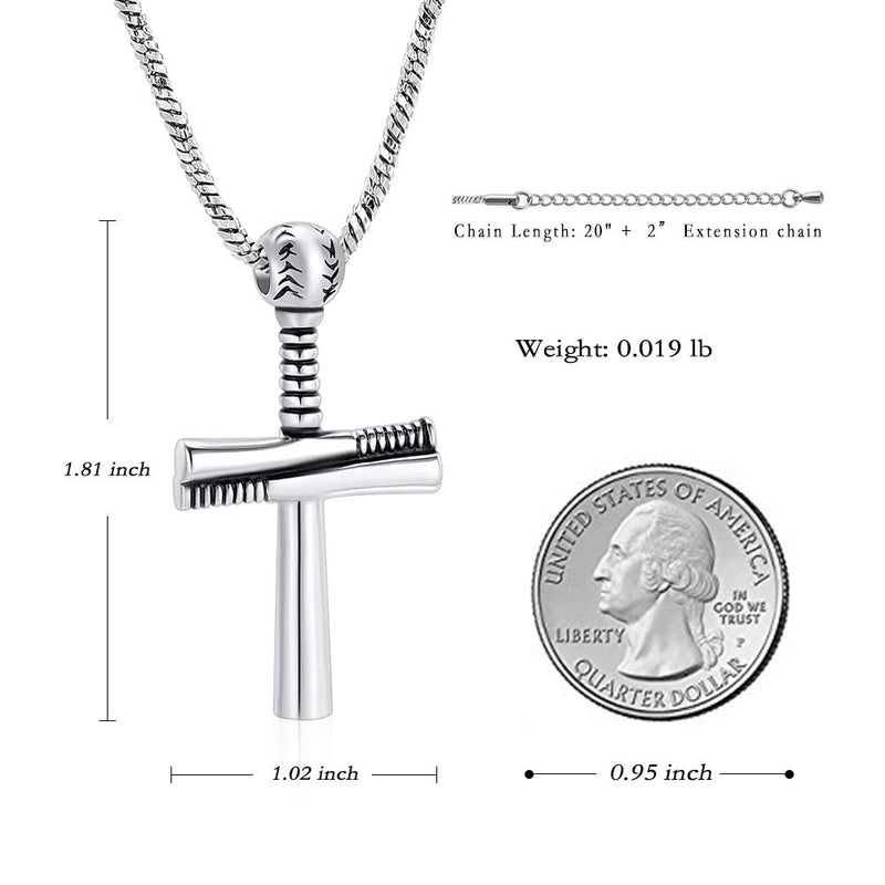 [Australia] - Yinplsmemory Sport Cross Cremation Jewelry Stainless Steel Baseball Bat Cross Unisex Pendant Memorial Urn Necklace for Men/Women,Urn Locket Ashes Holder Cremation Keepsake Silver 