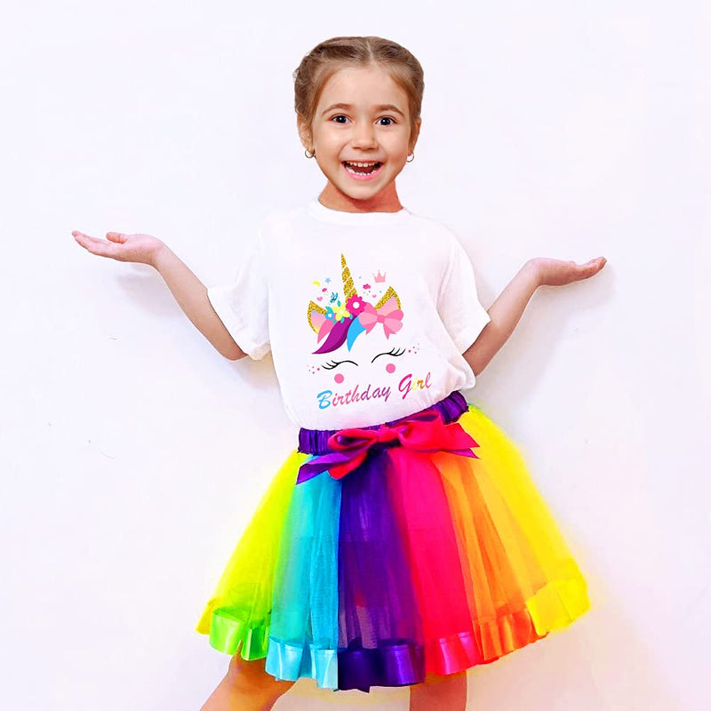 [Australia] - Birthday Girls Unicorn Costume ,Rainbow Tutu Skirt with White Shirt, Headband & Satin Sash,Unicorn Gifts for Girls Birthday Girls Unicorn 1 5-6T 