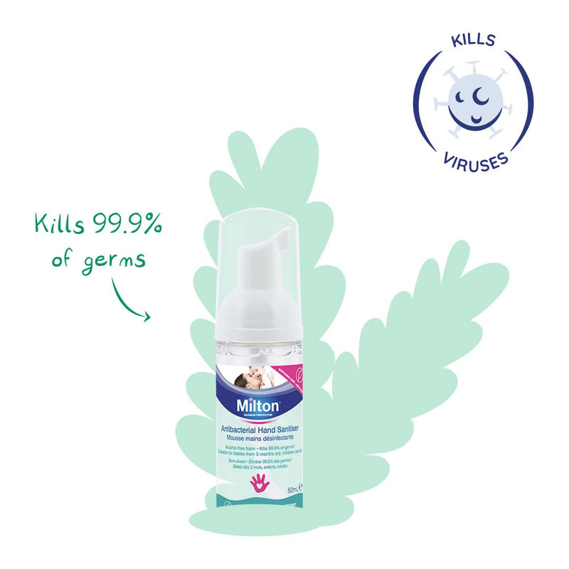 [Australia] - MILTON Antibacterial Hand Sanitiser 50ml - Disinfects Hands In Seconds, Suitable For Babies From 3 Months Old, Children and the Whole Family 