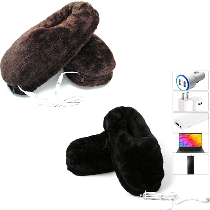 [Australia] - Foot Warmer Electric Heated Shoes, Soft Plush Winter Heating Slippers USB Charging Foot Cushion, Electric Foot Warmers Heating Shoes to Keep Feet Warm - Black 