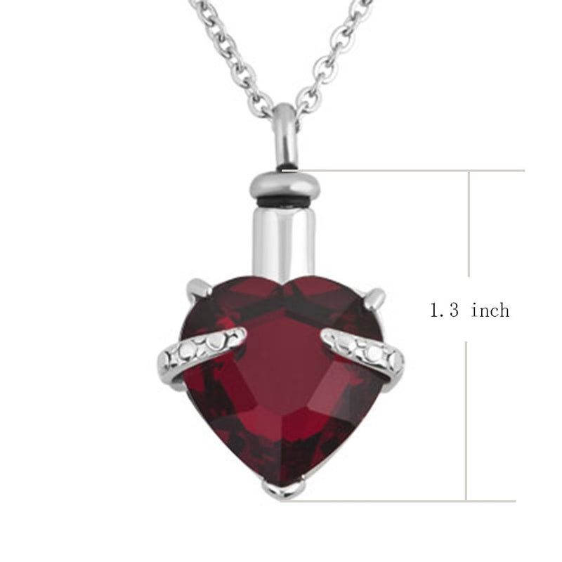 [Australia] - JewelryHouse Urn Necklace Memorial Ashes 12 Colors Birthstone Crystal Holder Cremation Keepsakes Heart Love Necklace Deep Red 